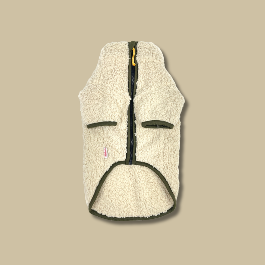 Sherpa Fleece Dog Coat - Cream/Olive