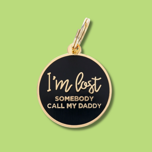 I'm Lost, Somebody Call My Daddy Pet Id Tag - Navy/Gold