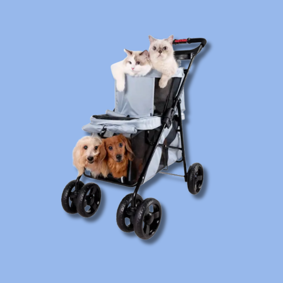 Double Decker Pet Bus, Foldable Two Dog-Cat Stroller