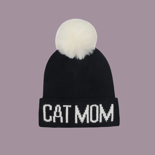 Cat Mom Winter Hat - Black