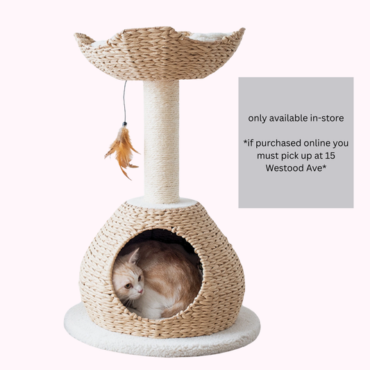 Petpals Walk Up Cat Tree with Fleece Perch, Handwoven Basket