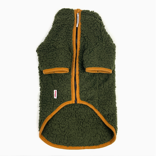Sherpa Fleece Dog Coat - Pine/Yuzu