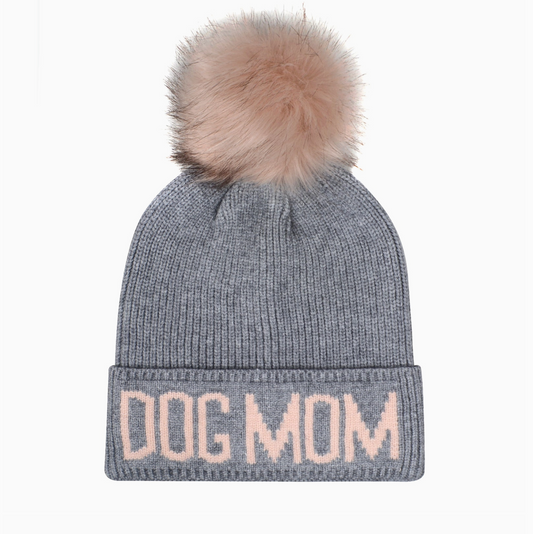 Dog Mom Pompom Knit Beanie