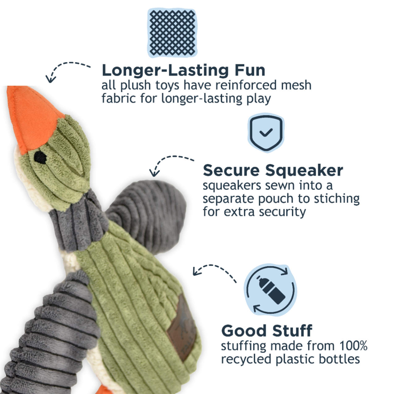 Tall Tails Plush Duck with Squeaker Dog Toy