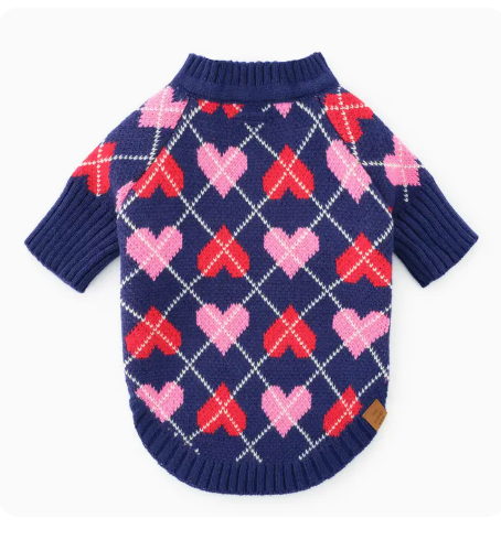Heart Argyle Dog Sweater