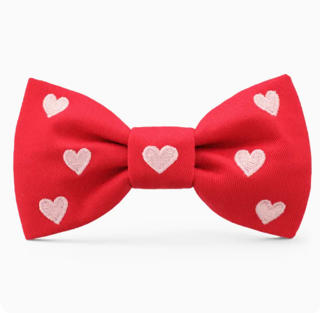Hearts Embroidered Dog Bow Tie