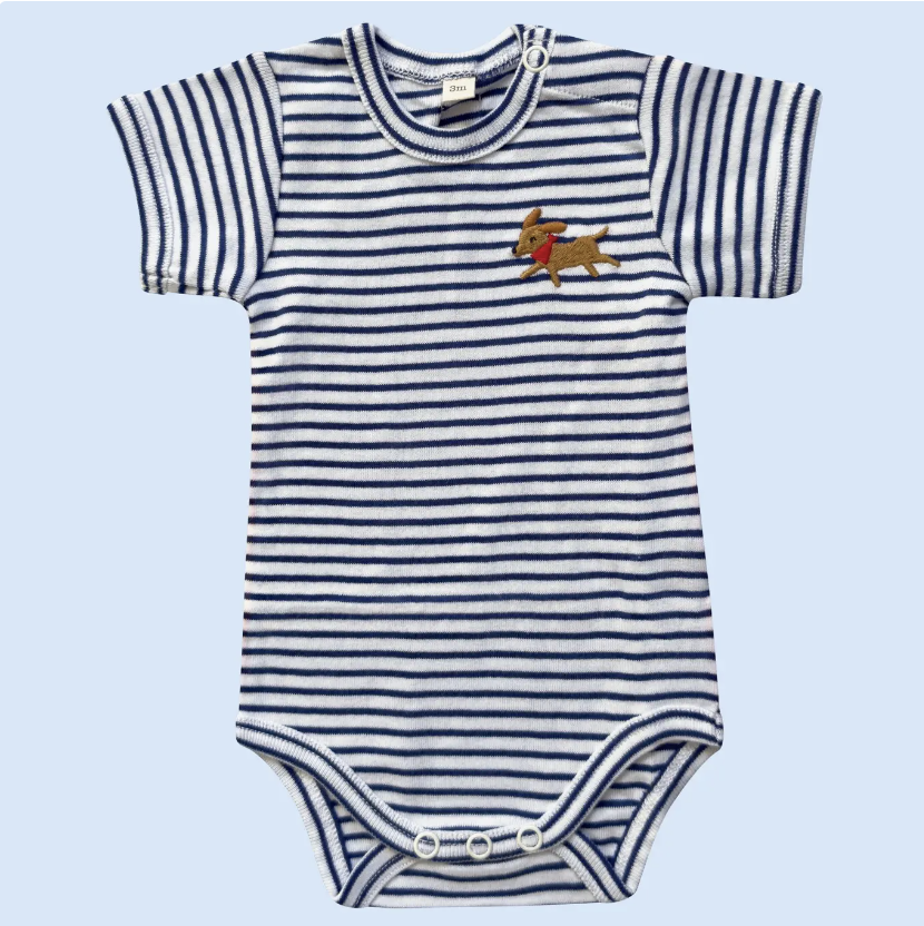 Organic Baby Onesie, Dog Embroidery