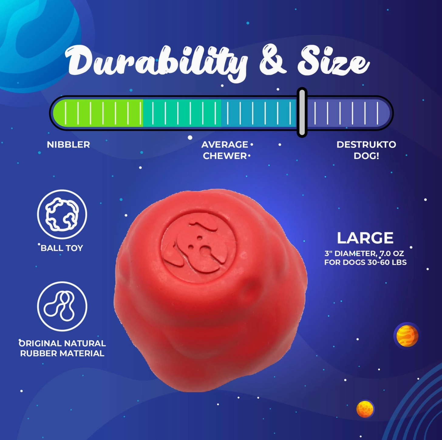 Asteroid Rubber Dog Chew Toy For Heavy Chewers | Red Retrieving Toy | USA Made