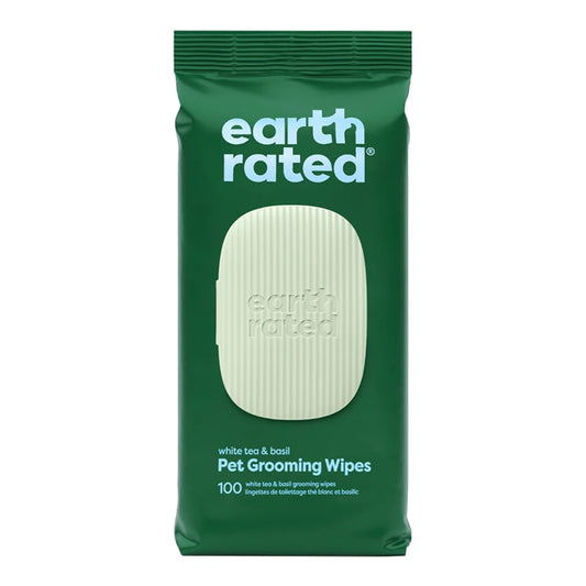 EARTH RATED DOG HYPOALLERGENIC GROOMING WIPES - WHITE TEA & BASIL - 100 COUNT