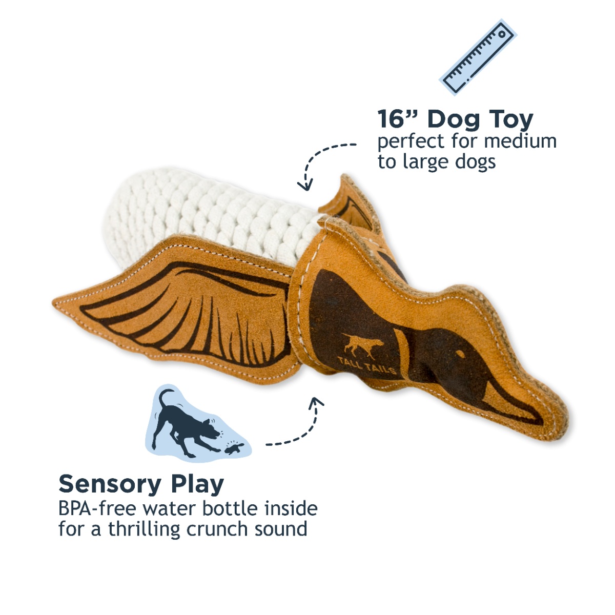 TALL TAILS DOG NATURAL LEATHER QUACKER 15 INCHES