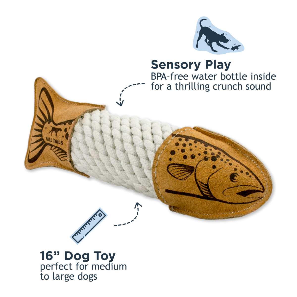 Natural Leather Trout Rope Tug Dog Toy
