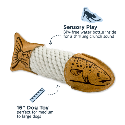 Natural Leather Trout Rope Tug Dog Toy