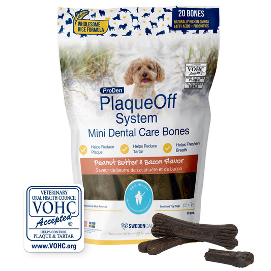 PRODEN DOG PLAQUEOFF DENTAL CARE BONES - MINI PEANUT BUTTER & BACON 12OZ
