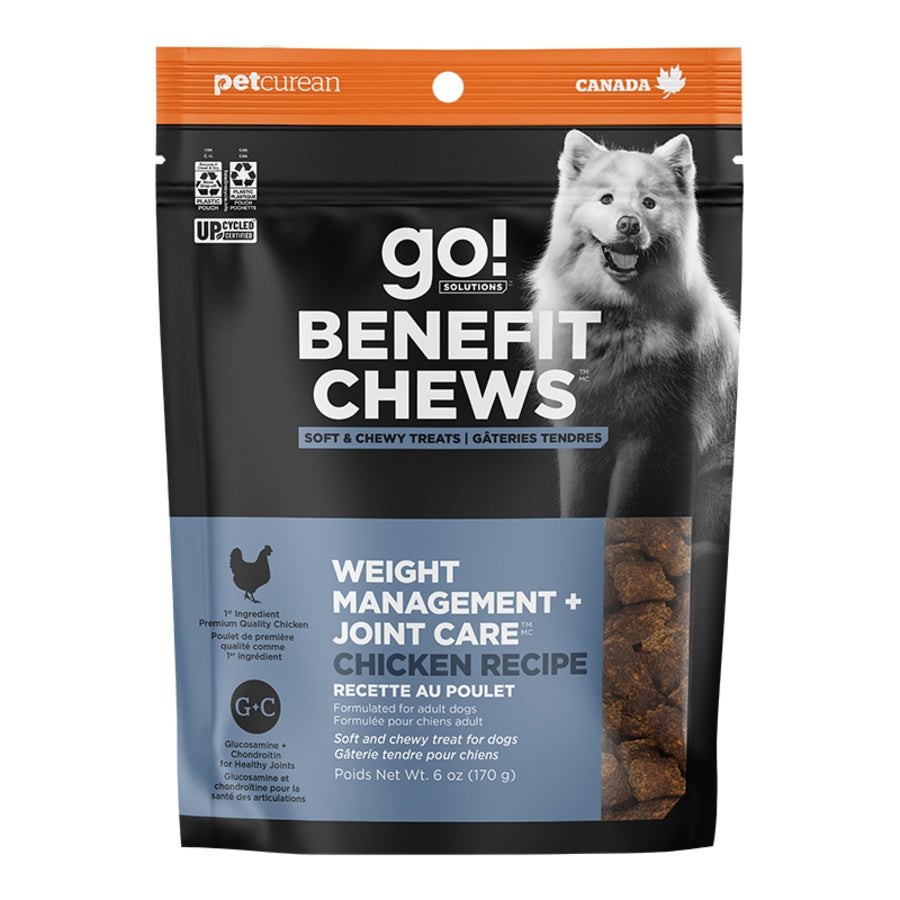 GO! DOG BENEFIT CHEWS WEIGHT MANAGEMENT + JOINT CARE CHICKEN TREATS 6OZ