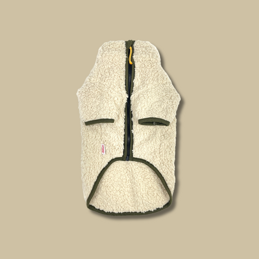 Sherpa Fleece Dog Coat - Cream/Olive