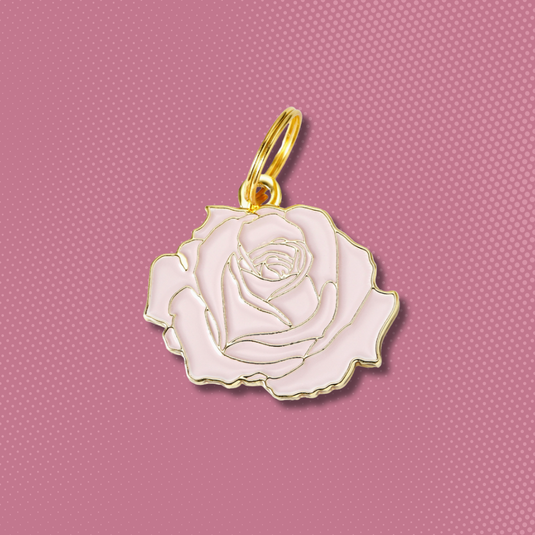 Pink Rose Pet Id Tag