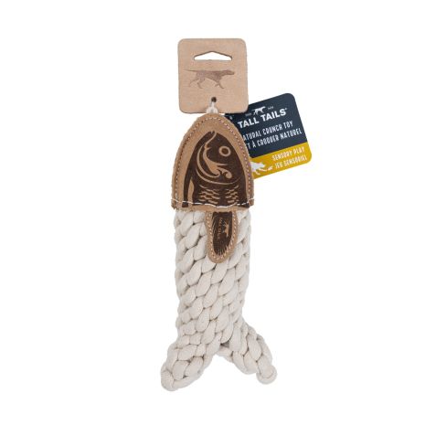 Tall Tails Natural Leather Crunch Fish Rope Dog Toy