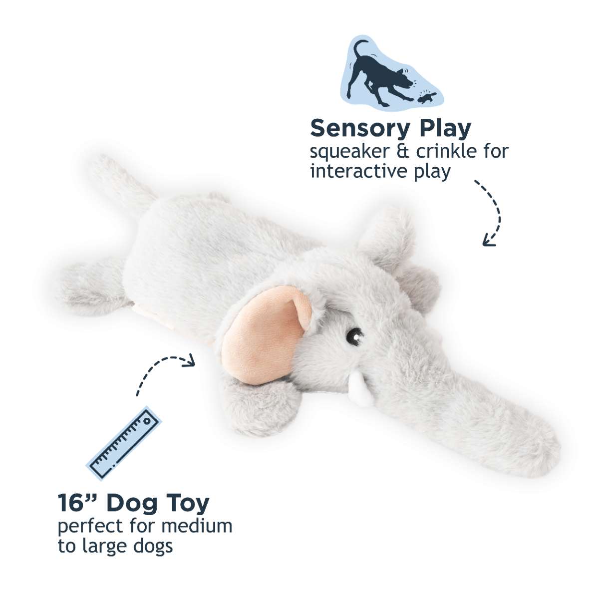 Stuffless Elephant Squeaker Dog Toy